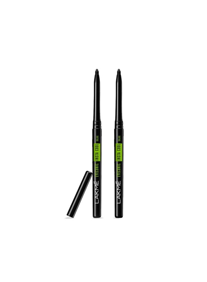 LAKME LAKMÉ Eyeconic Insta Cool Kajal, Black, Cooling Kohl Liner With Cucumber, Twist Up Pencil - Waterproof, Smudge Proof & Long Lasting Eye Makeup, Glossy, 0.35 G (Pack Of 2) - Image 1